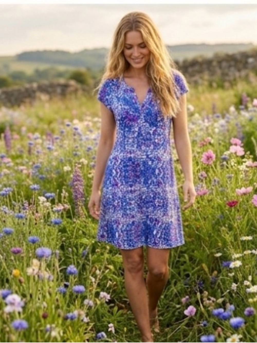 Dress Floral Blue and Pink Women's by Lola Size Medium - Picture 10 of 12